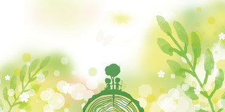 绿色底色小清新梦幻植物树叶树年轮素材植树节展板背景